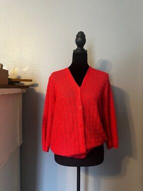 Grace Karin coral  Knit V-Neck Button Cardigan Sweater